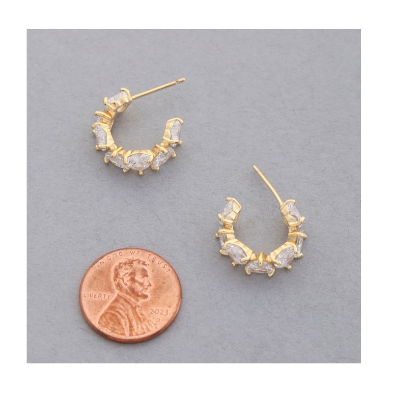 14K Gold Dipped Heart Crystal Open Hoop Earring