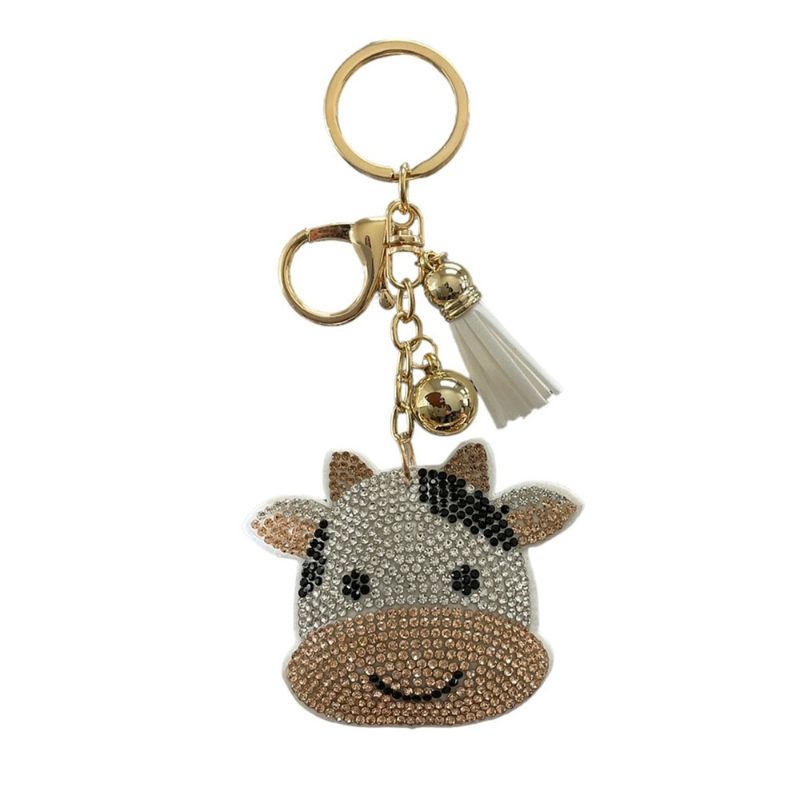 Rhinestone Cow Keychain