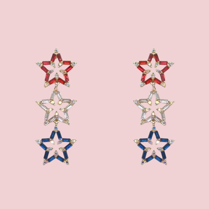 Rhinestone Star USA Red White Blue Drop Earring