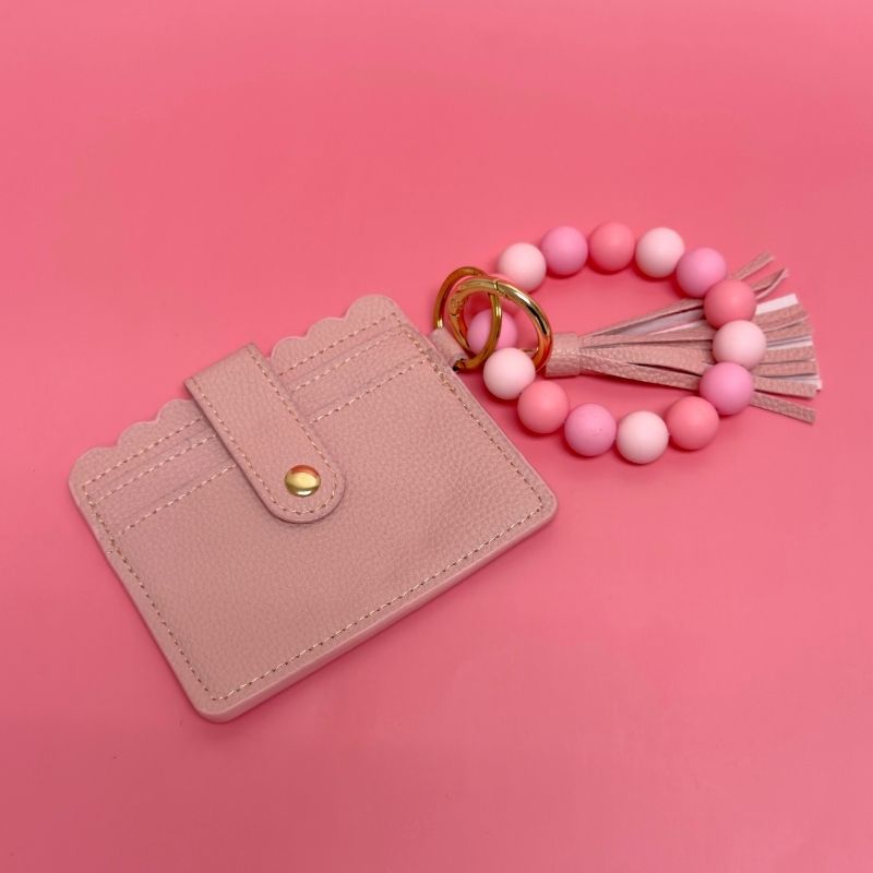 Card Holder Wristlet Keychain - Pink