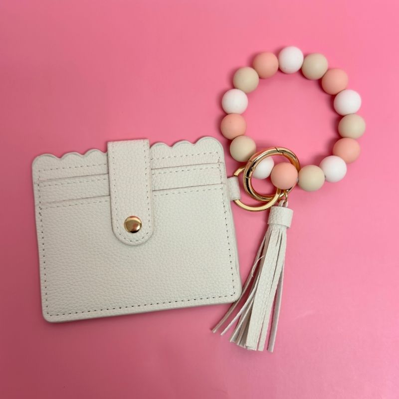 Card Holder Wristlet Keychain - Cream
