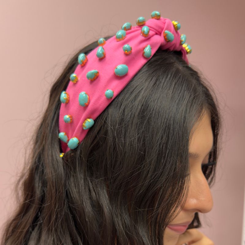 Pink Knotted Jeweled Headband