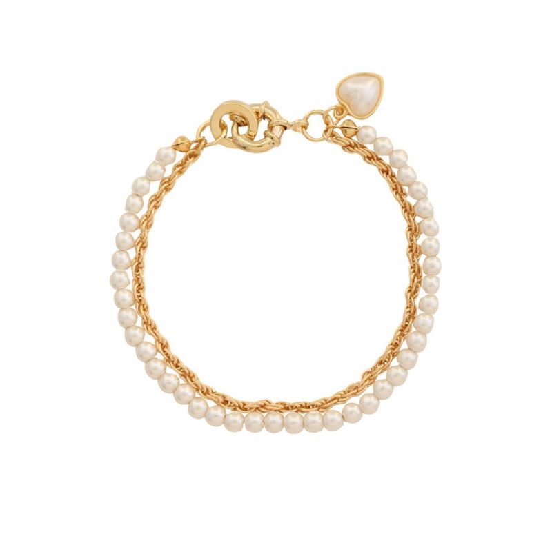 Pearl Bead Rope Link Gold Dipped Bracelet