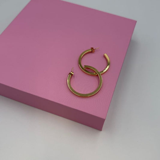 14K Gold Dipped Flat Hoop Earrings