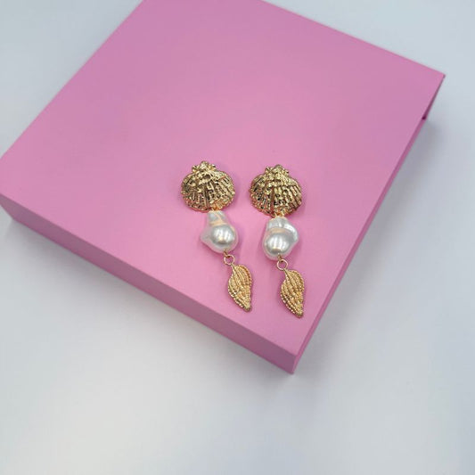 Seashell Pearl Dangle Earring