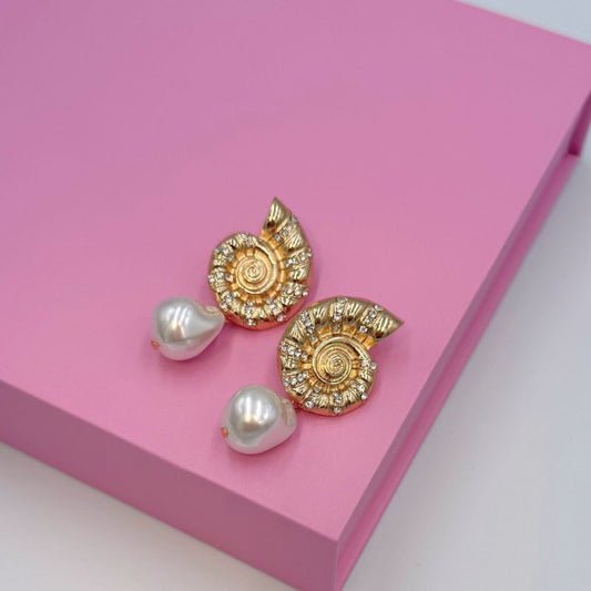 Seashell Pearl Bead Earrings