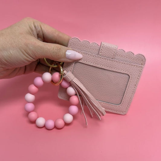 Card Holder Wristlet Keychain - Pink