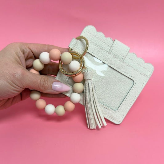 Card Holder Wristlet Keychain - Cream