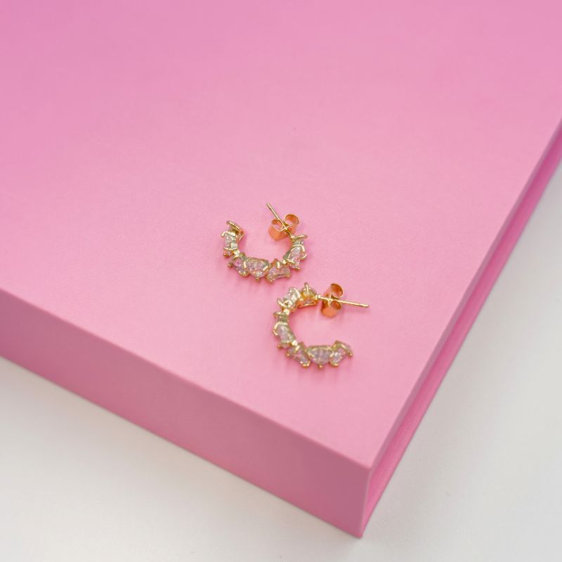 14K Gold Dipped Heart Crystal Open Hoop Earring