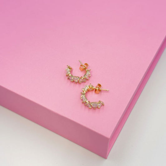 14K Gold Dipped Heart Crystal Open Hoop Earring