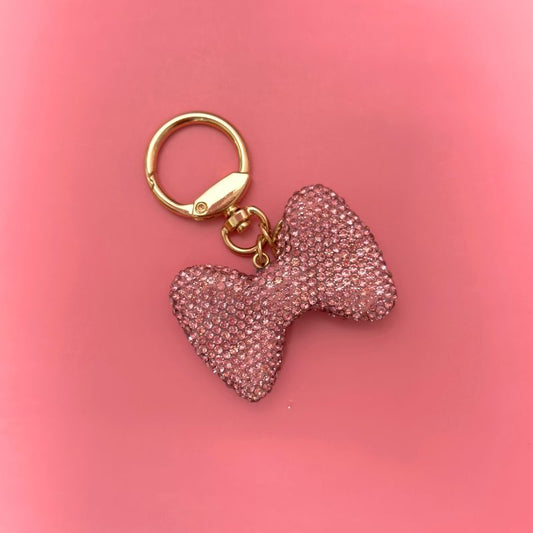 Rhinestone Pink Bow Keychain